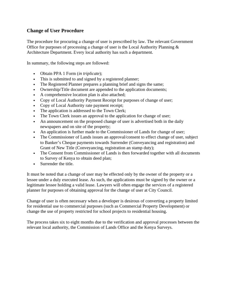 Change of User Process in Kenya | PDF