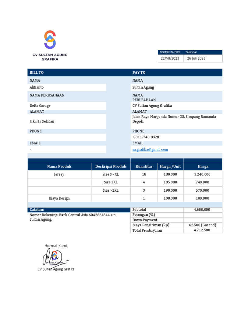 Invoice Delta Garage Juli 2023 | PDF