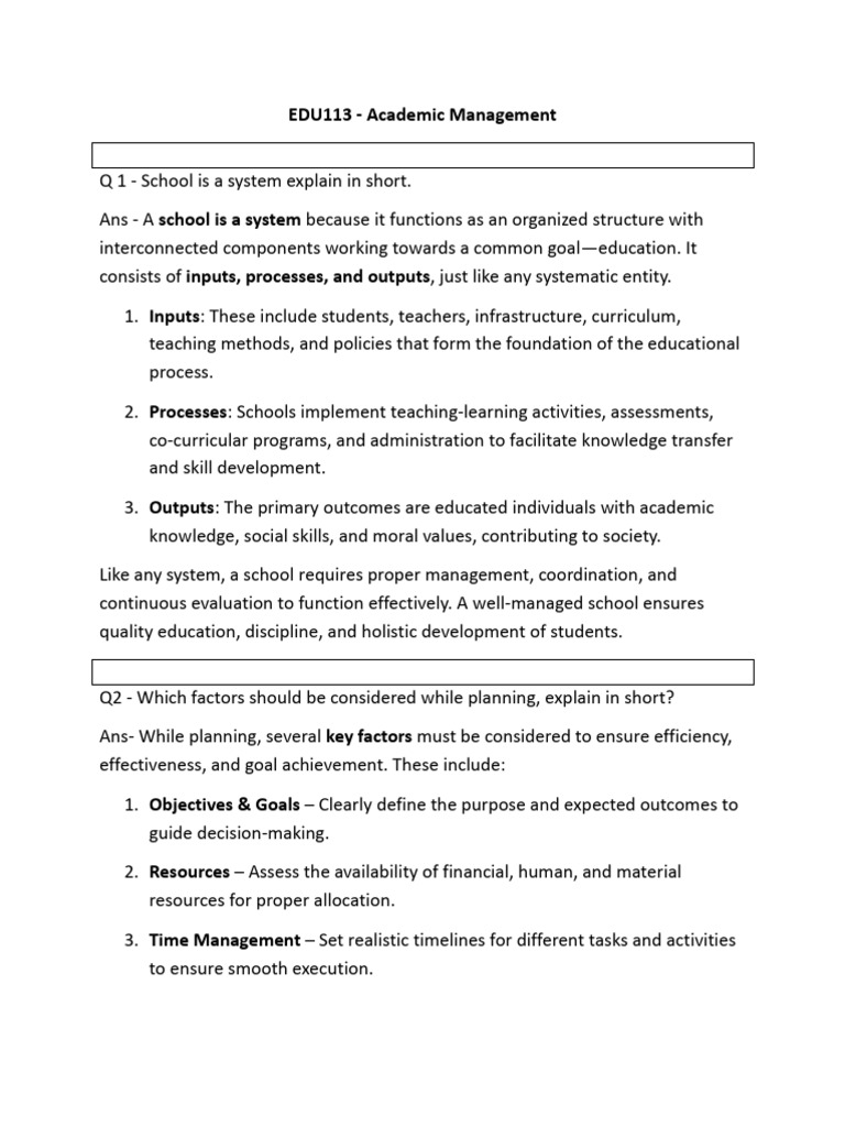 Academic Management in Education 113 | PDF | Classroom Management ...