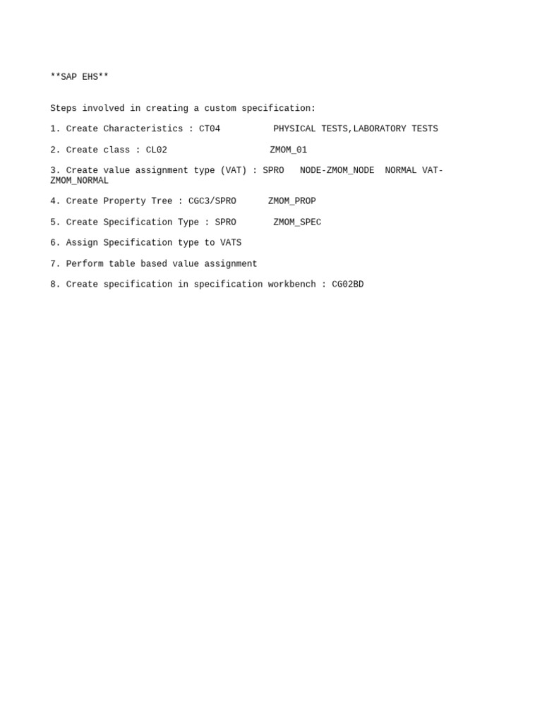 Custom SAP EHS Specification Steps | PDF