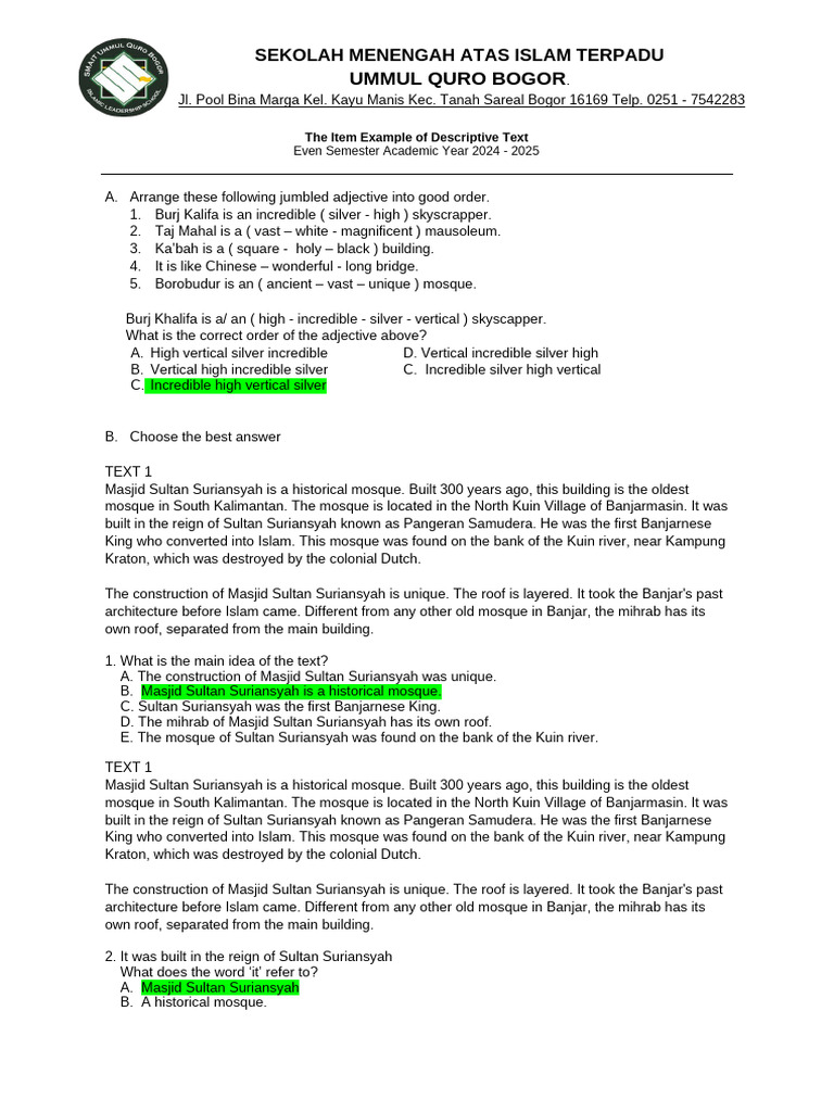 Item Example of Descriptive Text | PDF | Mosque | Architectural Elements