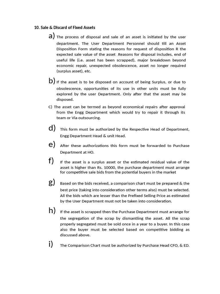 D) E) F) G) H) : 10. Sale & Discard of Fixed Assets | PDF