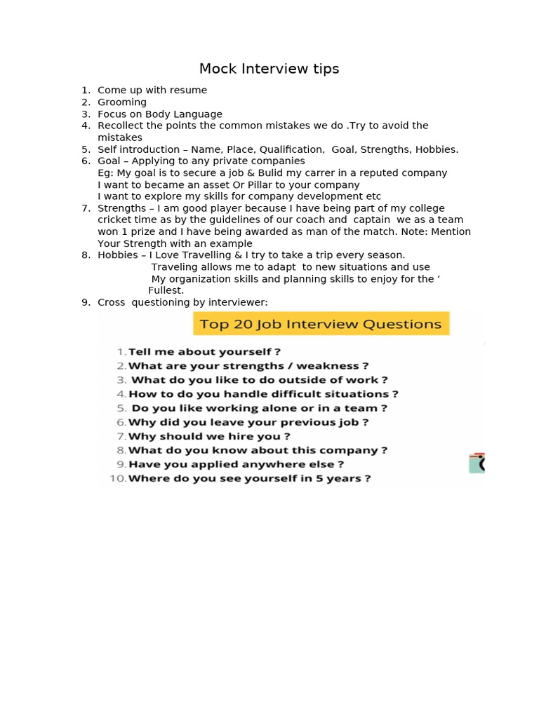 Mock Interview tips | PDF