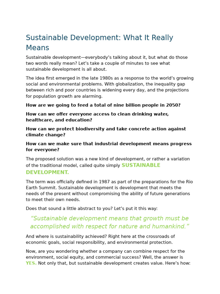 Understanding Sustainable Development | PDF | Efficient Energy Use ...