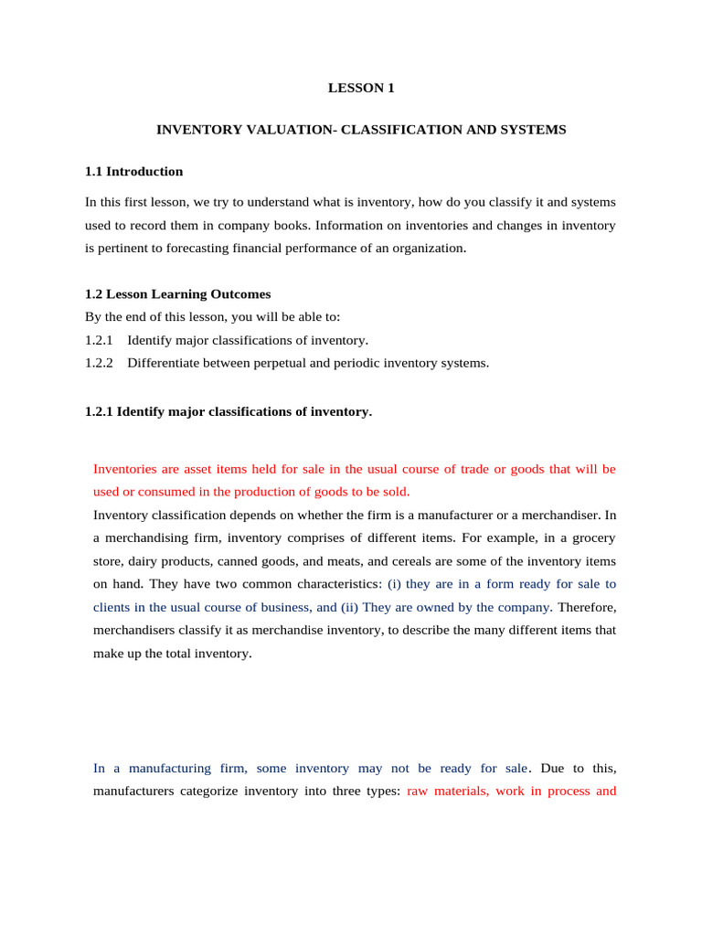 Lesson 1 Acct 2 | PDF | Inventory | Cost Of Goods Sold