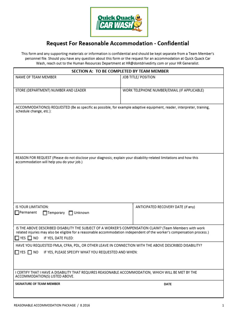 Reasonable Accommodation Request Form | PDF | Employment | Human ...