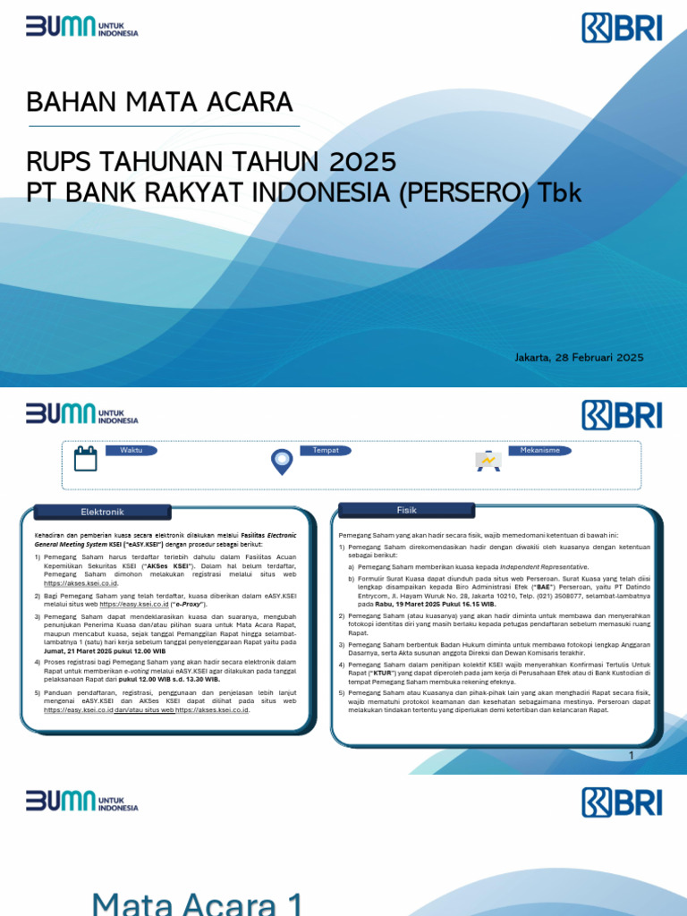 RUPS BRI 2025: Prosedur dan Agenda | PDF
