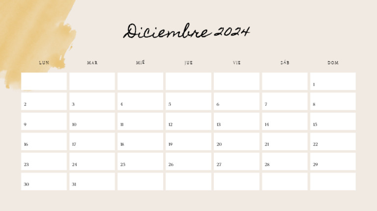 Calendario de Pared Con Pinceladas de Acuarela Diciembre 2024 | PDF