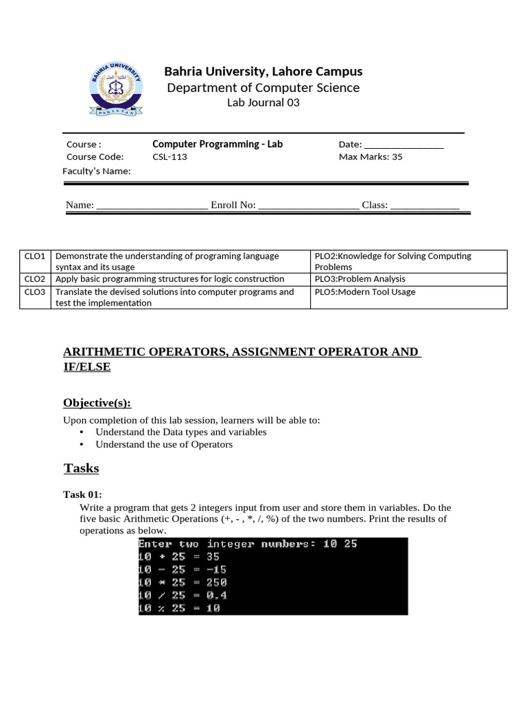 C++ Programming Lab Tasks Guide | PDF | Computer Program | Programming