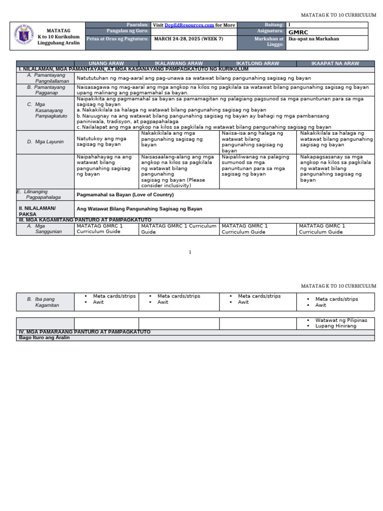 DLL Matatag - GMRC 1 - Q4 - W7 | PDF