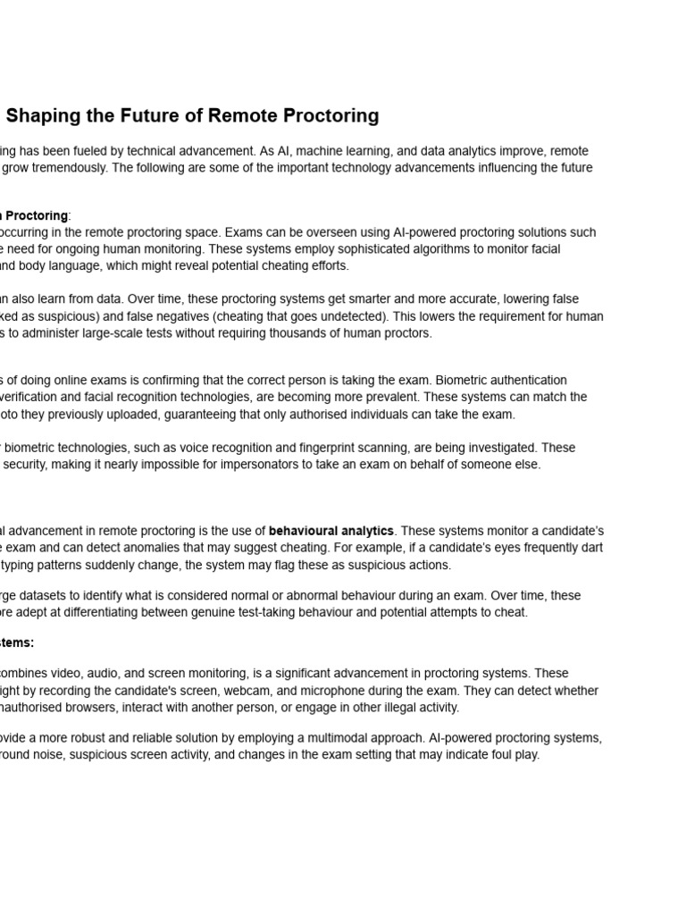 Advancements in Remote Proctoring Technology | PDF | Biometrics | Computing