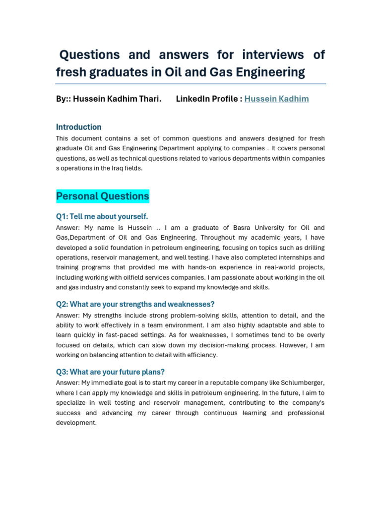 Interview Guide for Oil and Gas Graduates | PDF | Petroleum Reservoir ...