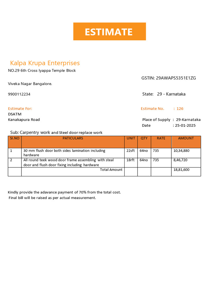Carpentry and Door Replacement Estimate | PDF