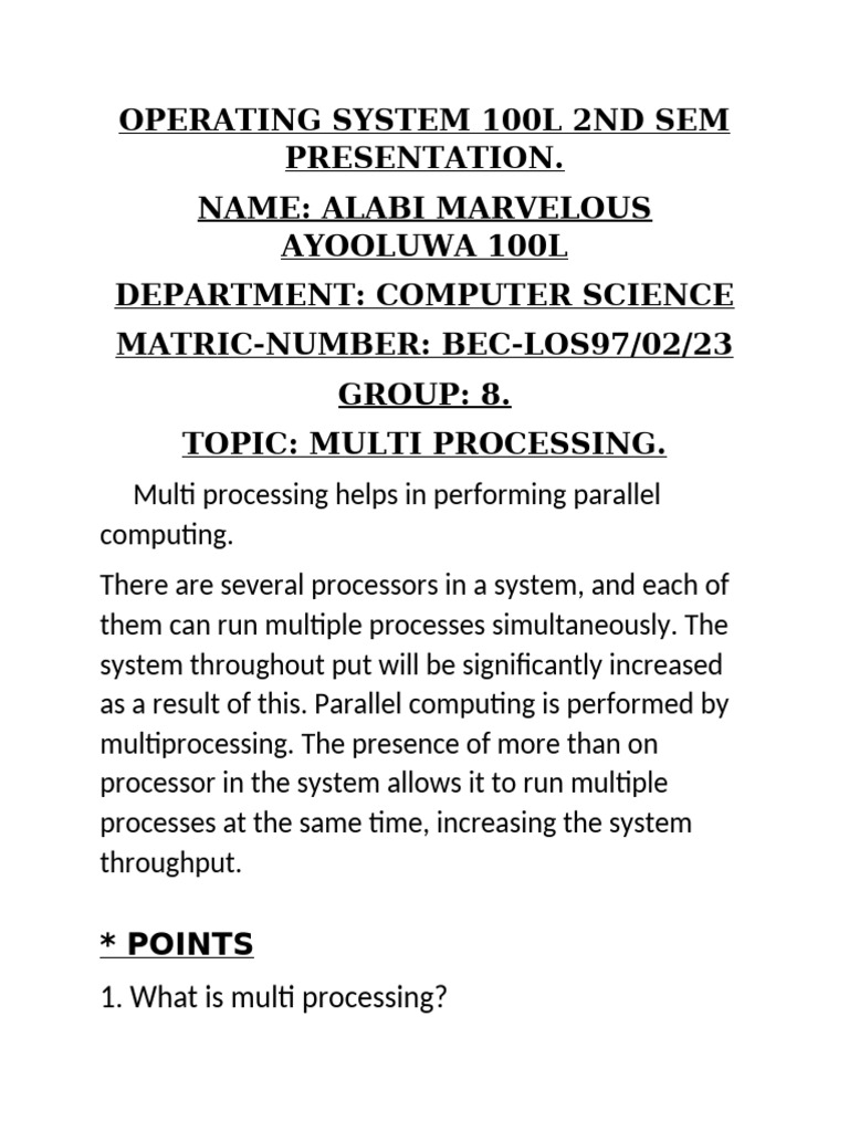Operating System 100L 2ND SEM Presentation | PDF | Central Processing ...