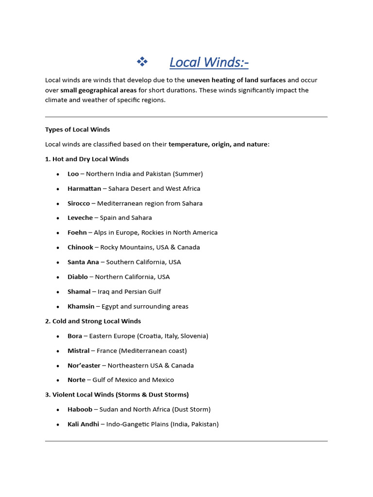 Types and Effects of Local Winds | PDF