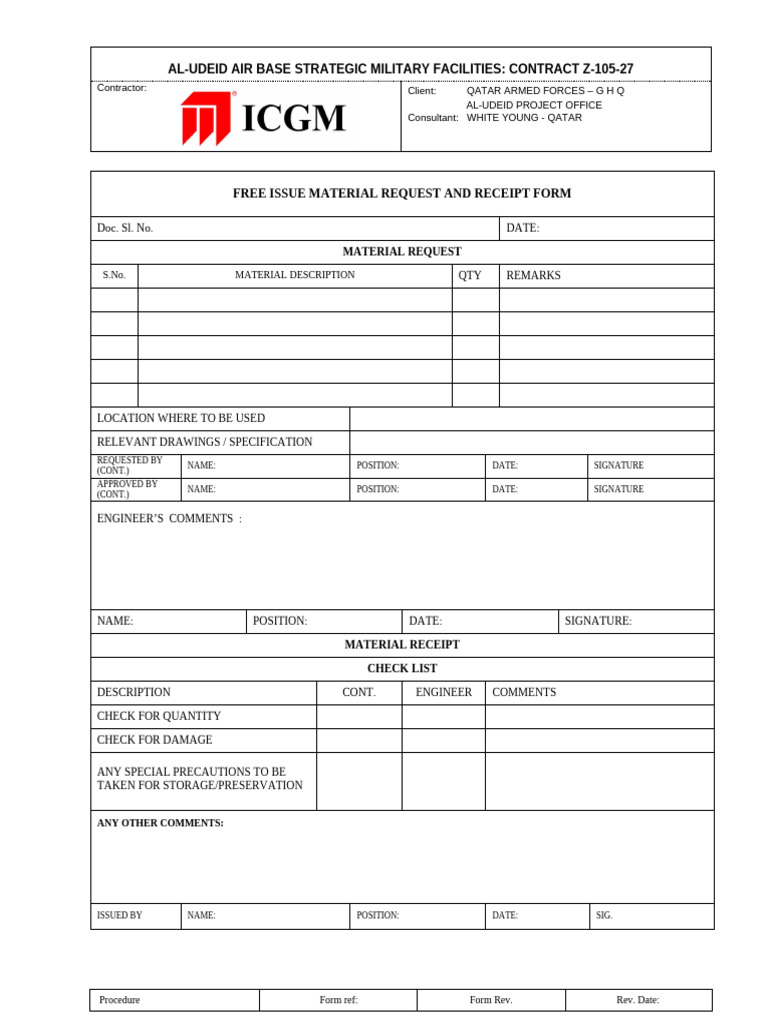 FM 06-CIV Free Issue Material Request & Receipt Form | PDF