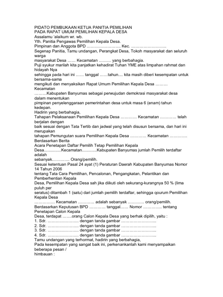 Pidato Pembukaan Ketua Panitia Pemilihan