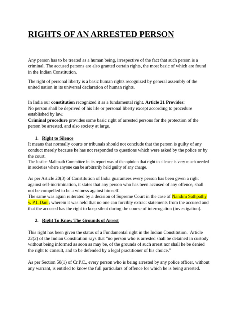 Rights of Arrested Persons Under BNSS | PDF | Arrest | Right To Silence