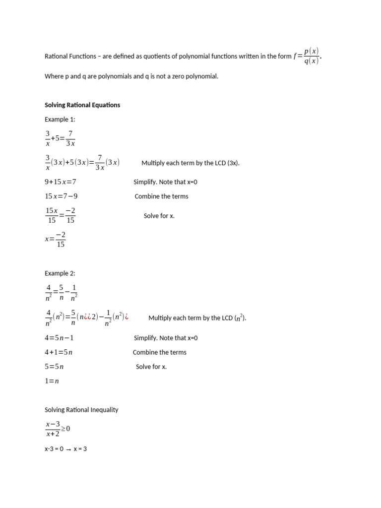 Solving Rational Functions and Inequalities | PDF
