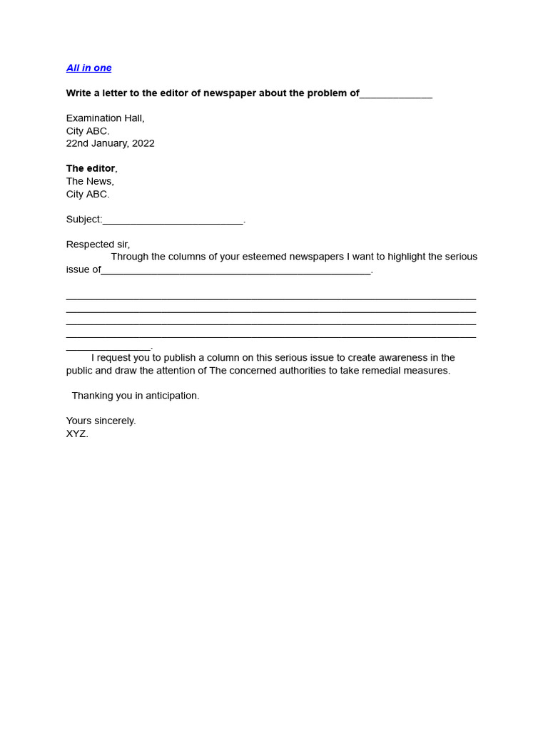 Student Letter to the Editor Template | PDF