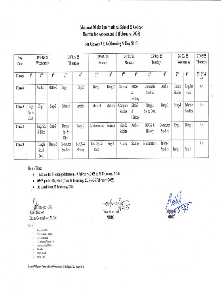 Routine For Assessment-2 For Classes 3 To 6 (Morning & Day Shift) | PDF