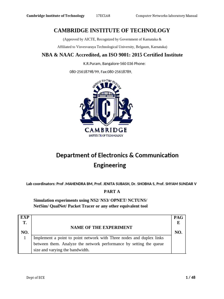 Computer Networks Lab Manual Guide | PDF | Computer Network | Network ...