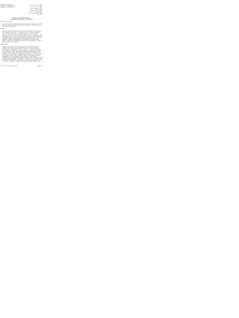 Concerns on RFC 1597 Addressing | PDF | Internet | Computer Network