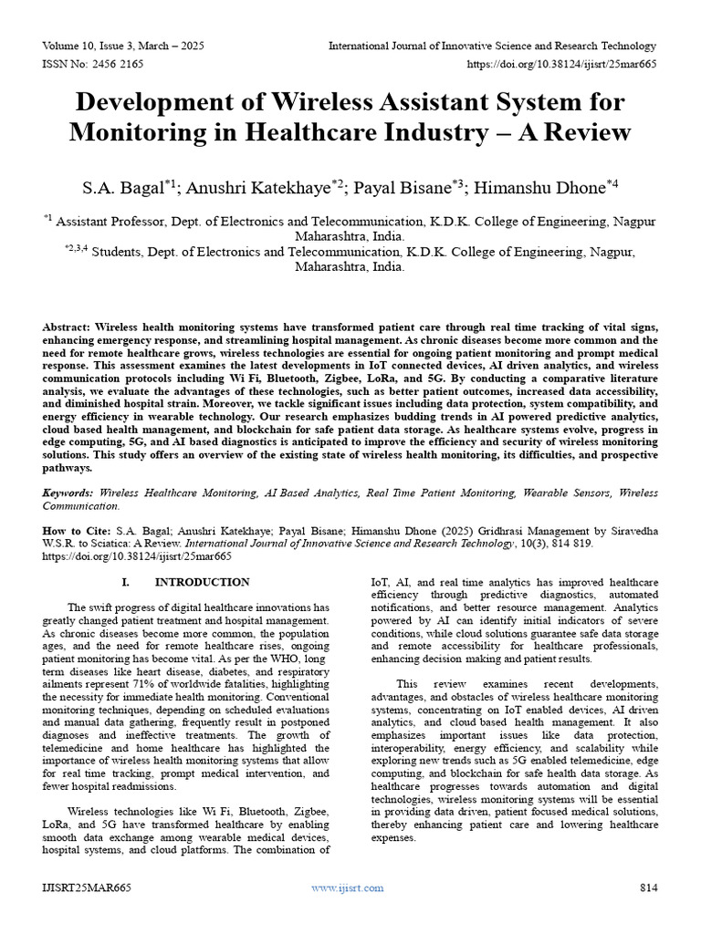 Development of Wireless Assistant System For Monitoring in Healthcare ...