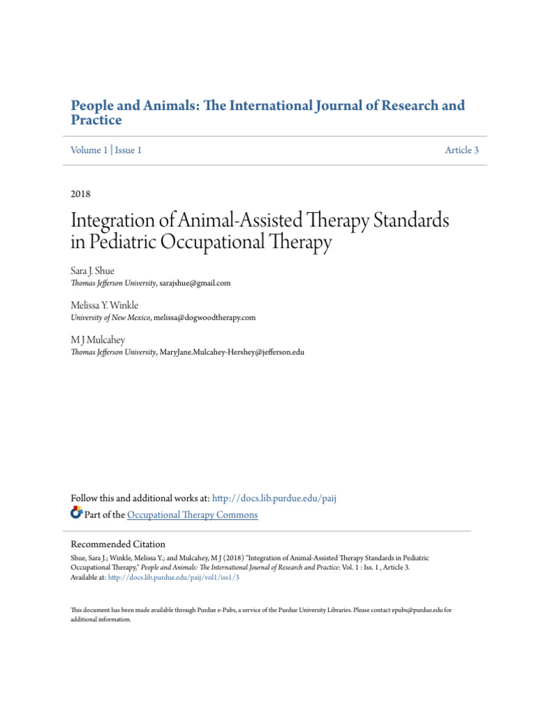 Integration of Animal-Assisted Therapy Standards in Pediatric Occ | PDF ...