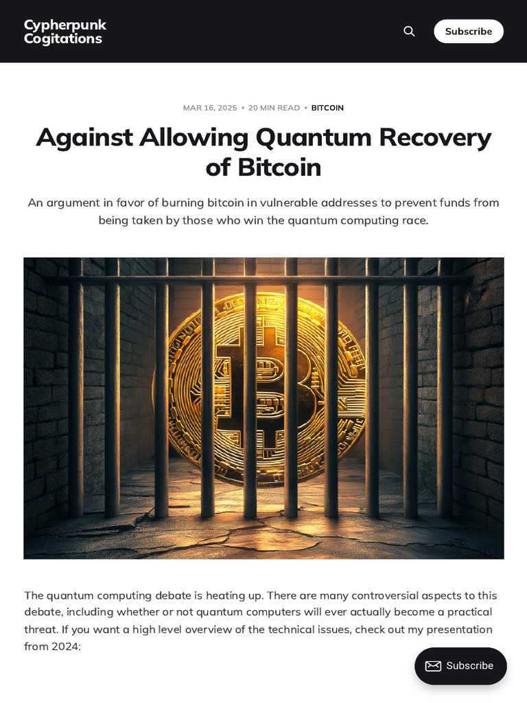 Against Allowing Quantum Recovery of Bitcoin | PDF | Bitcoin ...