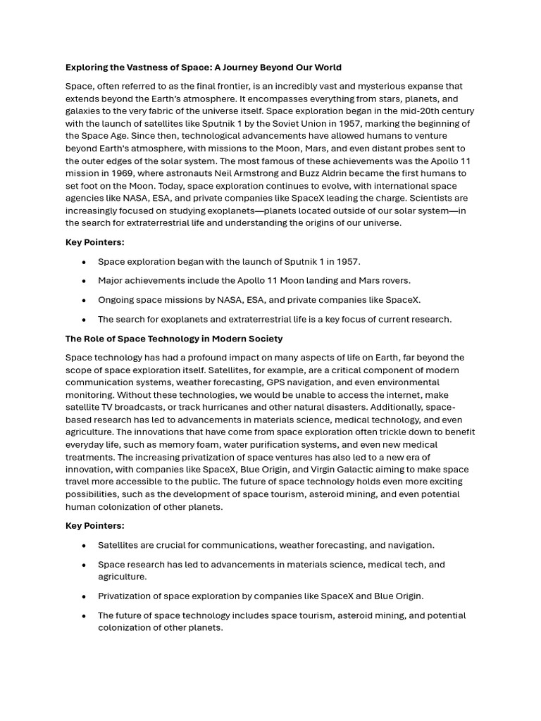 The Impact of Space Exploration Today | PDF | Space Exploration | Outer ...