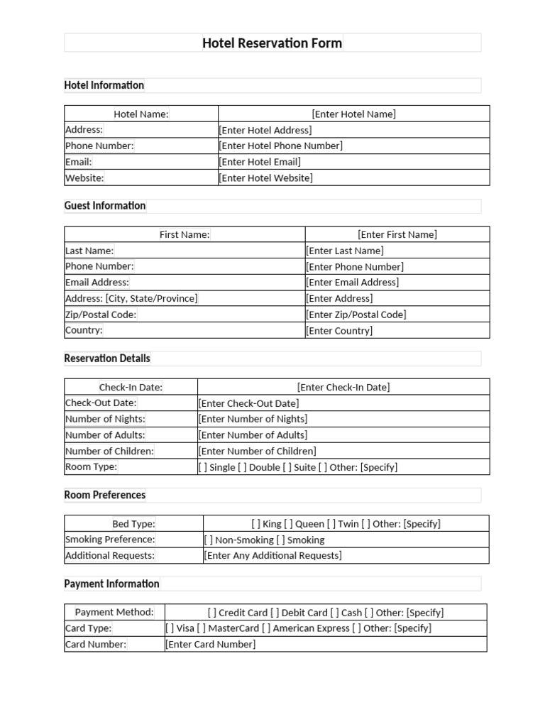 Hotel Reservation Form Template | PDF | Credit Card | Debit Card