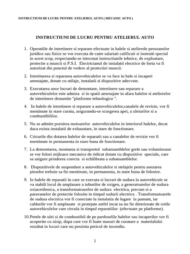 Instructiuni Mecanic Auto | PDF