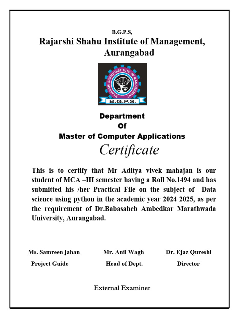 MCA Practical File Certification | PDF