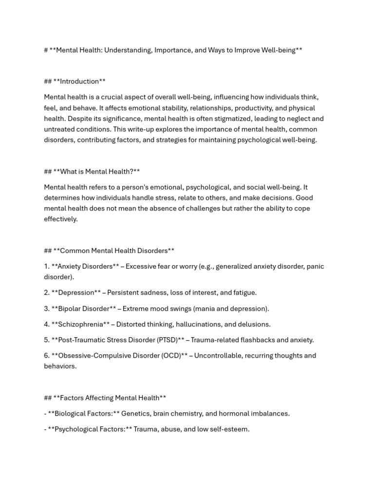 Mental Health | PDF | Mental Disorder | Mental Health