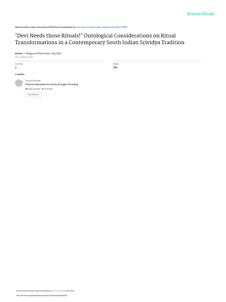 Ritual Transformations in Śrīvidyā | PDF | Devi | Tantra
