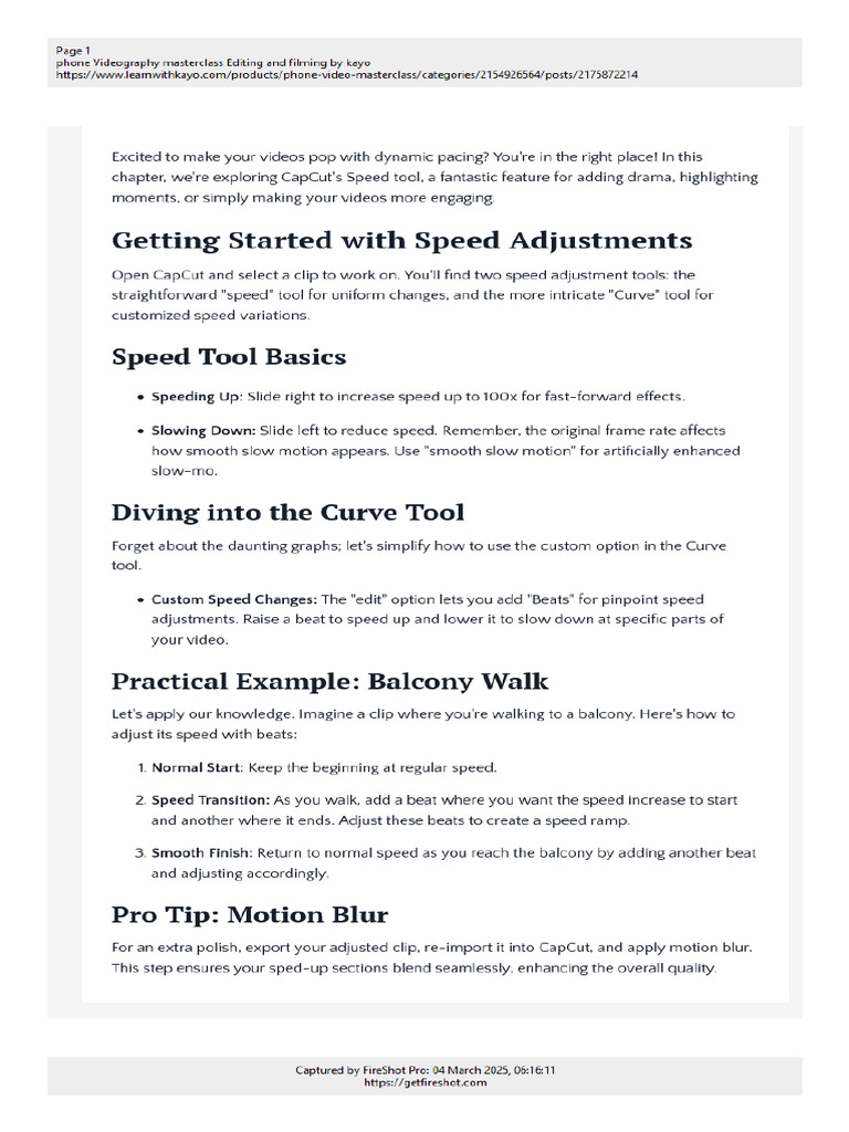 CapCut Speed Tool: Enhance Video Dynamics | PDF