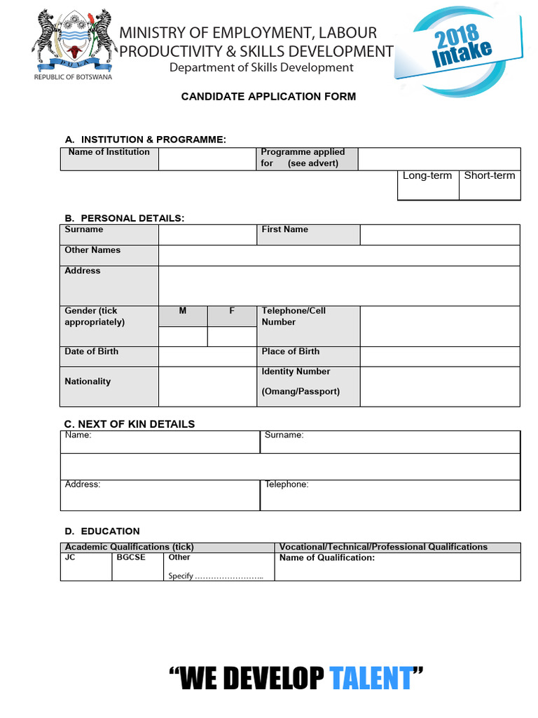 Candidate Application Form 2018 | PDF