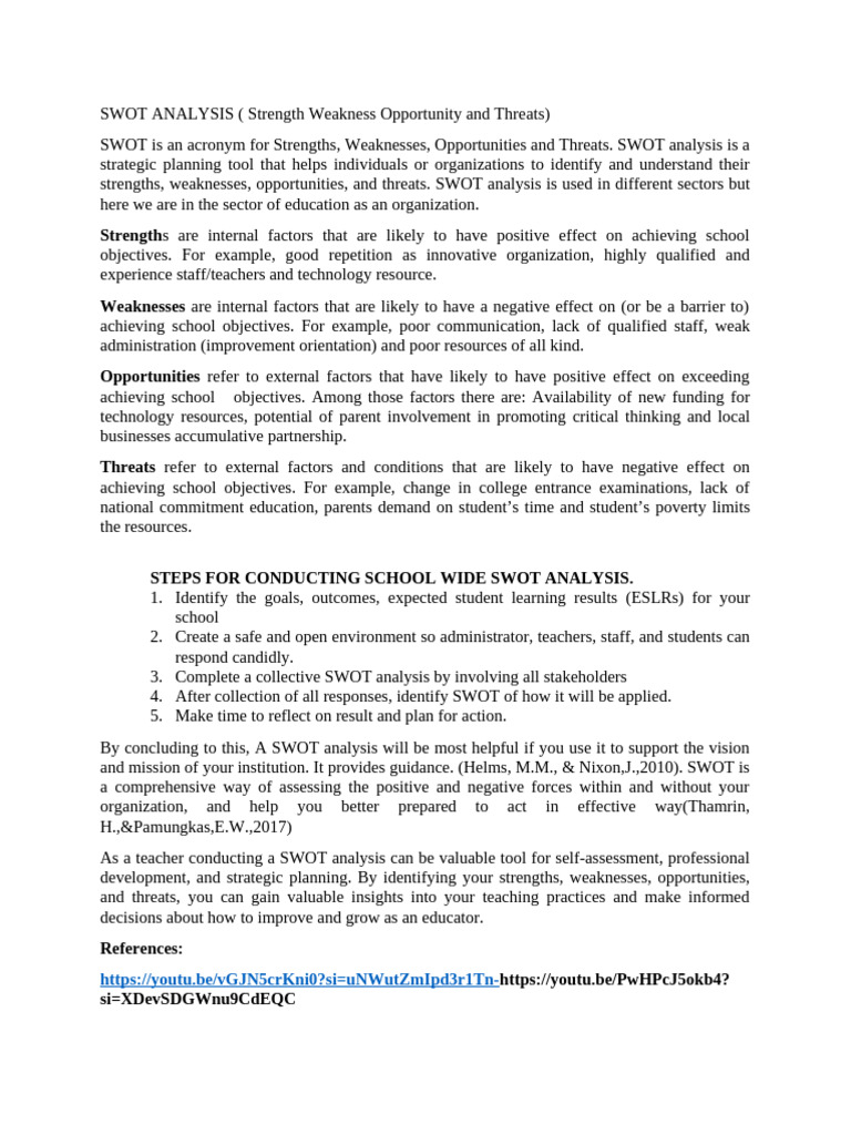 School SWOT Analysis Guide | PDF | Swot Analysis | Cognition