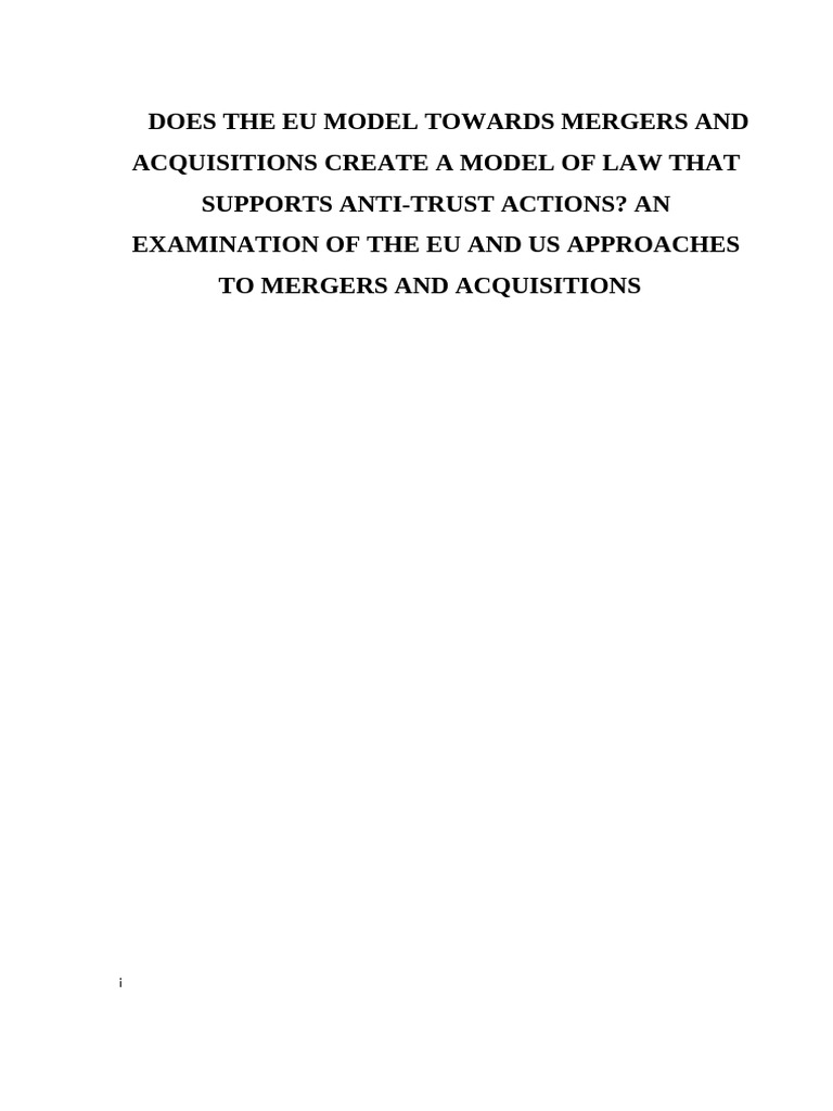 EU vs US M&A Anti-Trust Models Analysis | PDF | Valuation (Finance ...