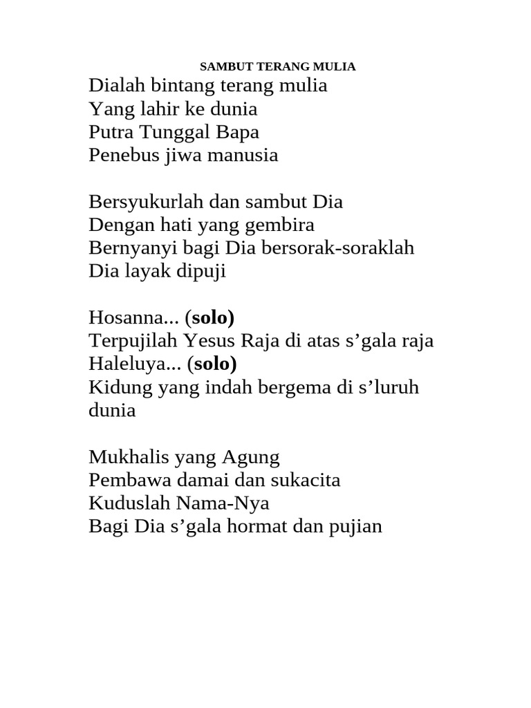Lirik Lagu Sambut Terang Mulia | PDF