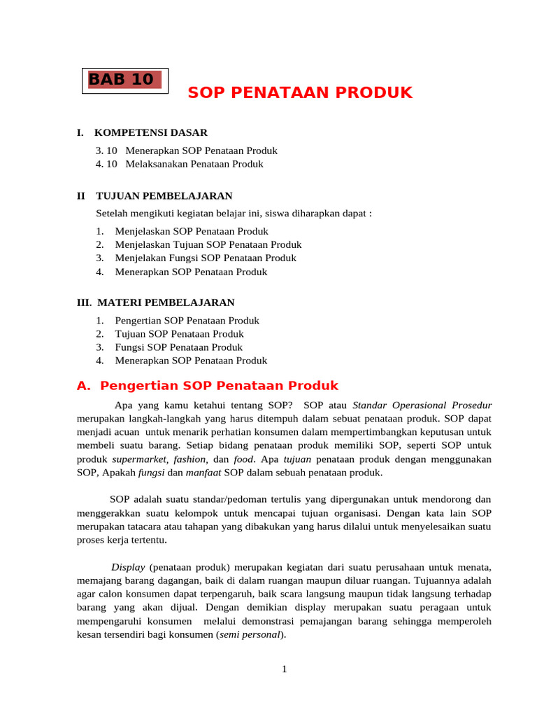 KD 3.10 Sop Penataan Produk | PDF