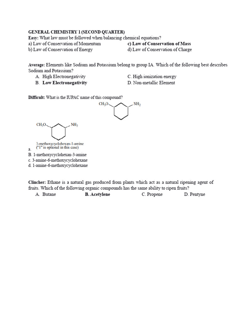 General Chemistry 1: Key Concepts and Questions | PDF