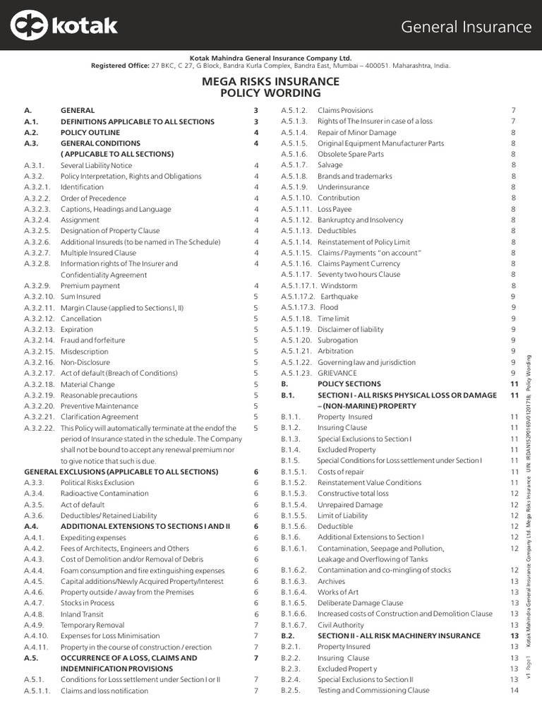 Mega Risks Insurance Policy Overview | PDF | Insurance | Indemnity