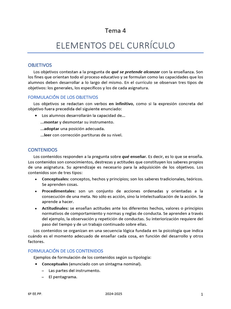 Elementos del Currículo Educativo 2024-2025 | PDF | Plan de estudios ...