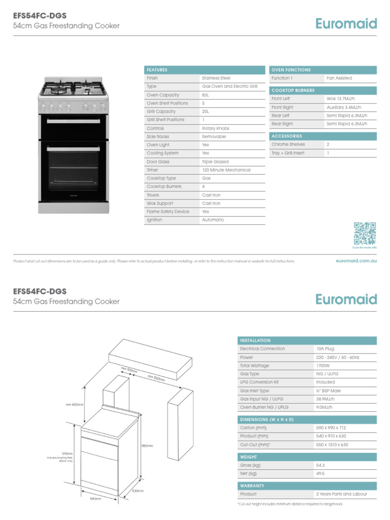 54cm Gas Freestanding Cooker Guide | PDF | Barbecue Grill | Oven