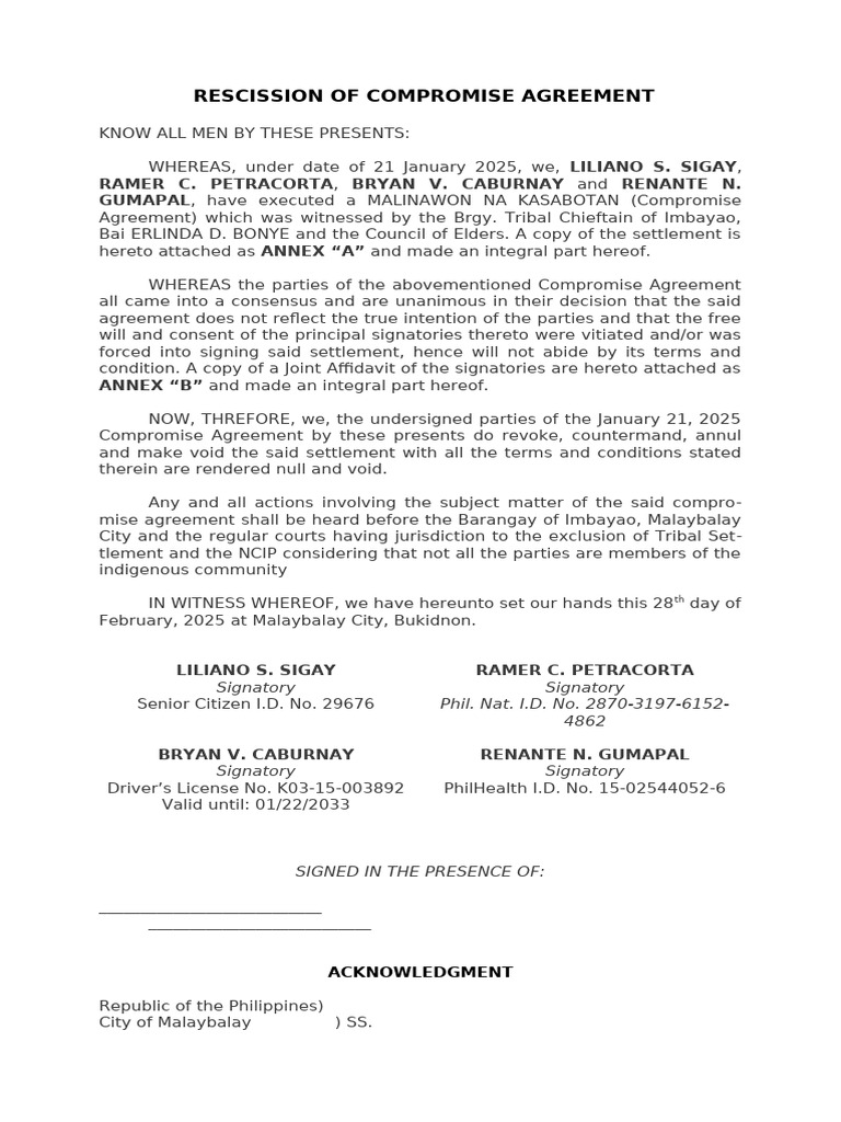 Rescissionof Tribal Settlmemt | PDF | Legal Documents | Civil Law ...