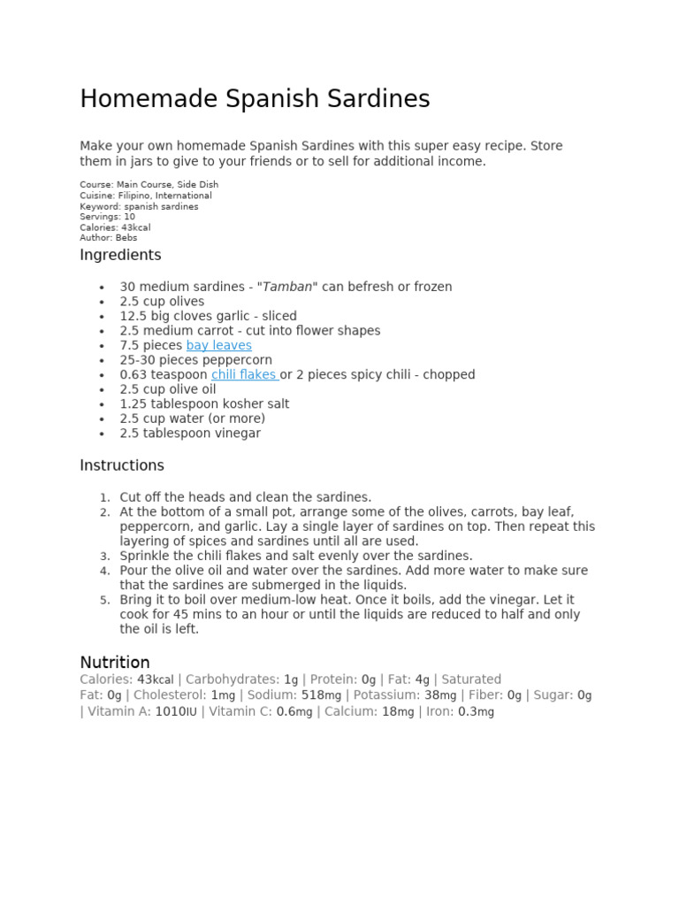 Homemade Spanish Sardines | PDF