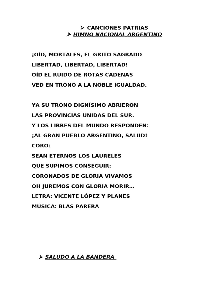 Canciones Patrias Argentinas: Himnos y Marchas | PDF | Argentina