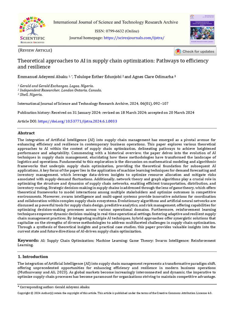 Theoretical Approaches To AI in Supply Chain Optimization | PDF ...